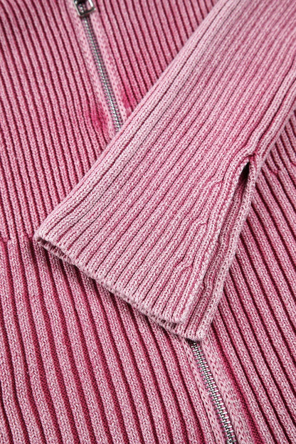 Sarah Express Women's Ribbed Off-Shoulder Zip Up Long Sleeve Cardigan