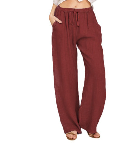 Sarah Express Women's Casual Cotton Linen Wide Leg Yoga Pants High Waist Loose Trousers