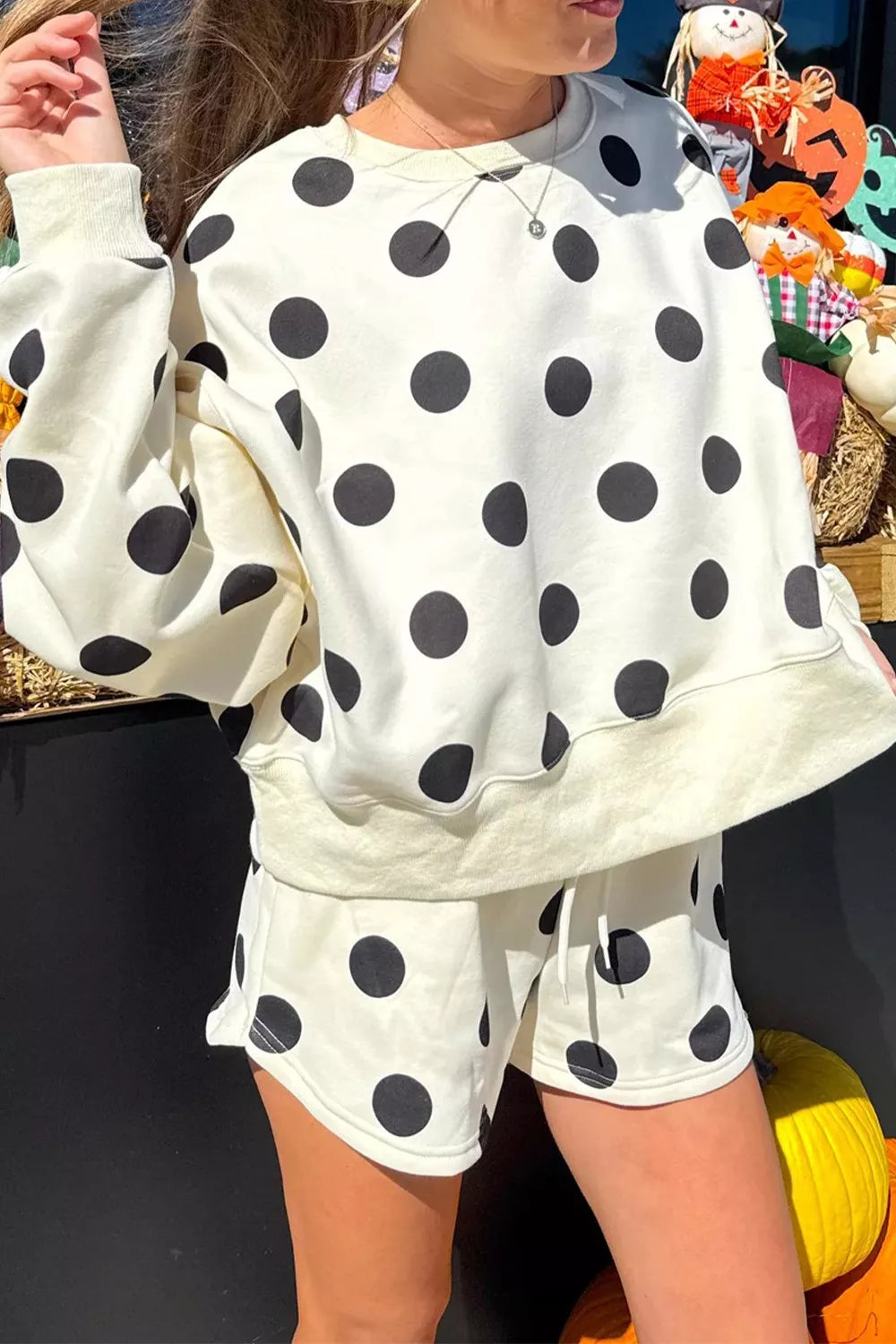 Sarah Express Women's Polka Dot Round Neck Top and Shorts Set