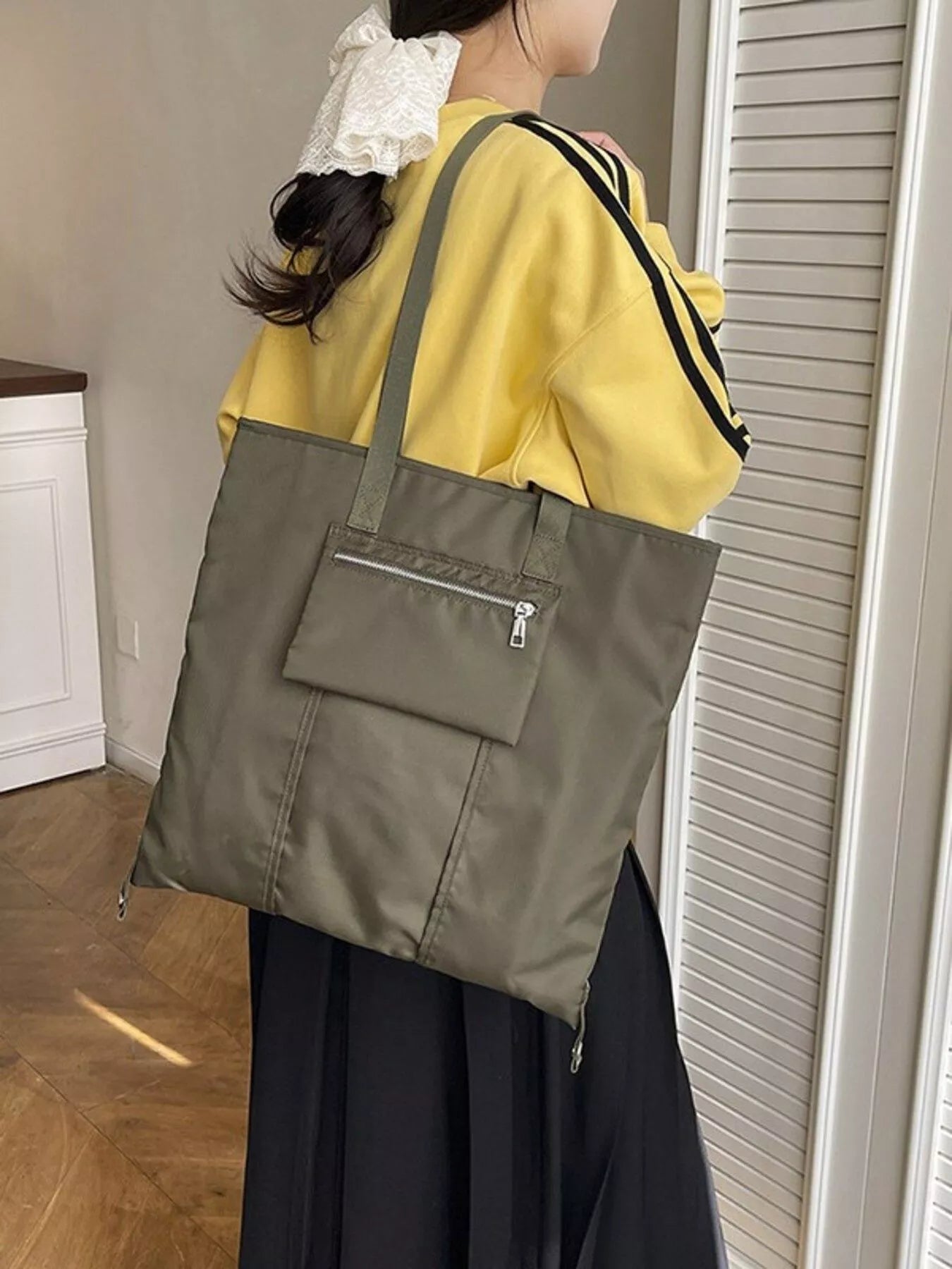 Sarah Express Women's Lightweight Nylon Shoulder Bag - Large Casual Crossbody Purse Army Green ONESIZE