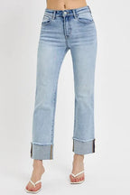 Sarah Express Women’s High Rise Relaxed Straight Jeans with Cuff
