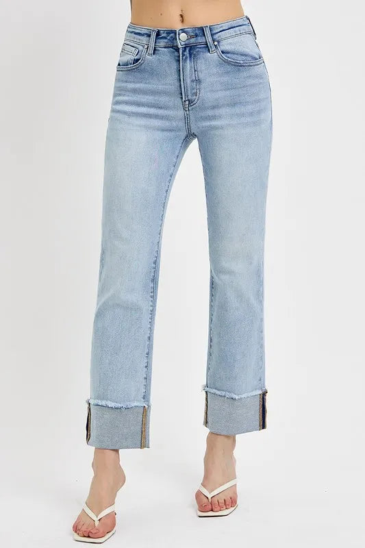 Sarah Express Women’s High Rise Relaxed Straight Jeans with Cuff
