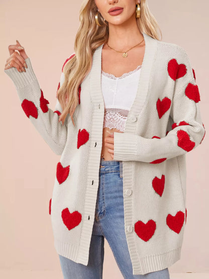Sarah Express Women's Heart Pattern Knit Button-Up Cardigan