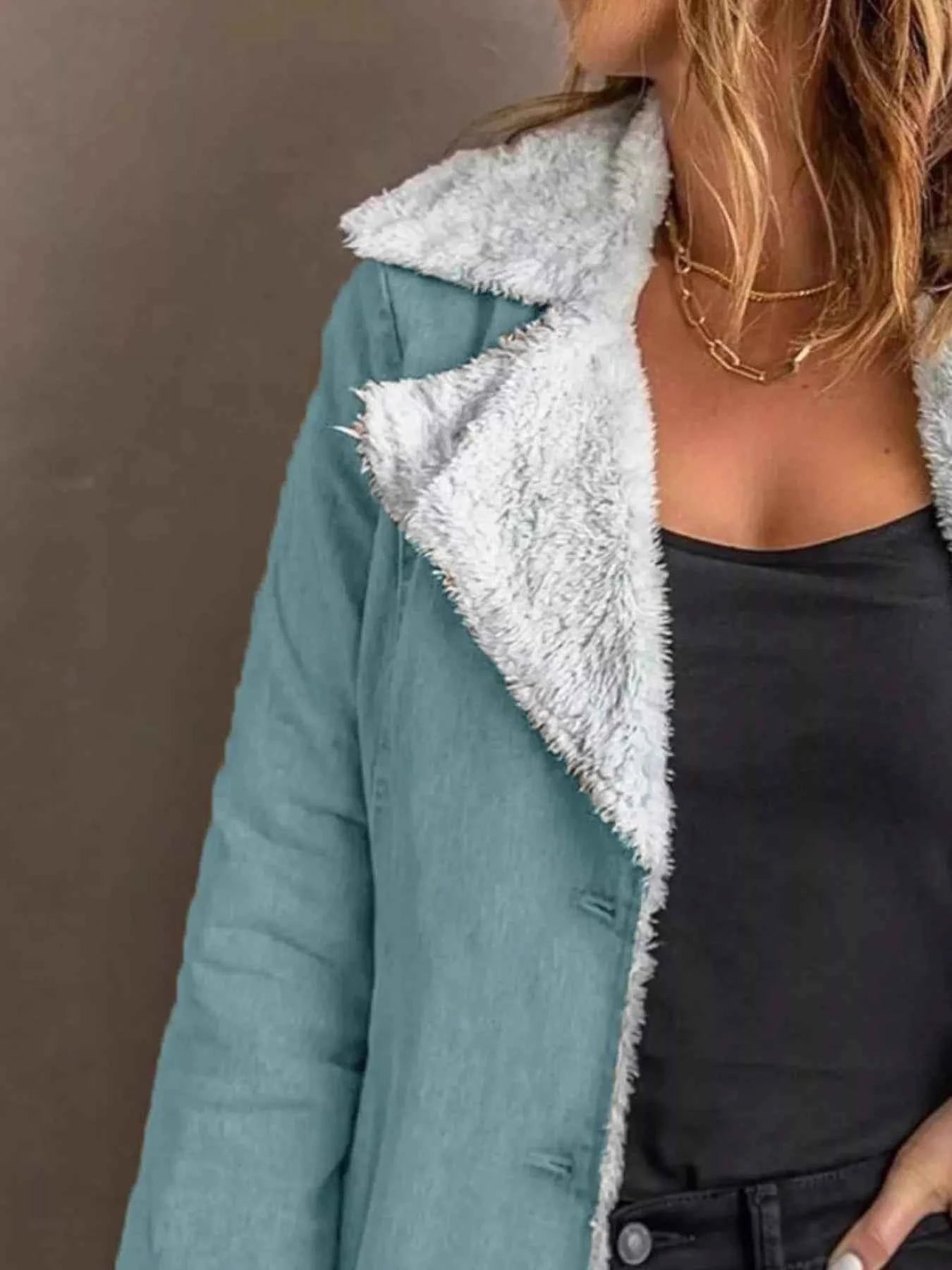 Sarah Express Women's Sherpa Lined Button Up Jacket - Cozy Fleece Outerwear Plus Size