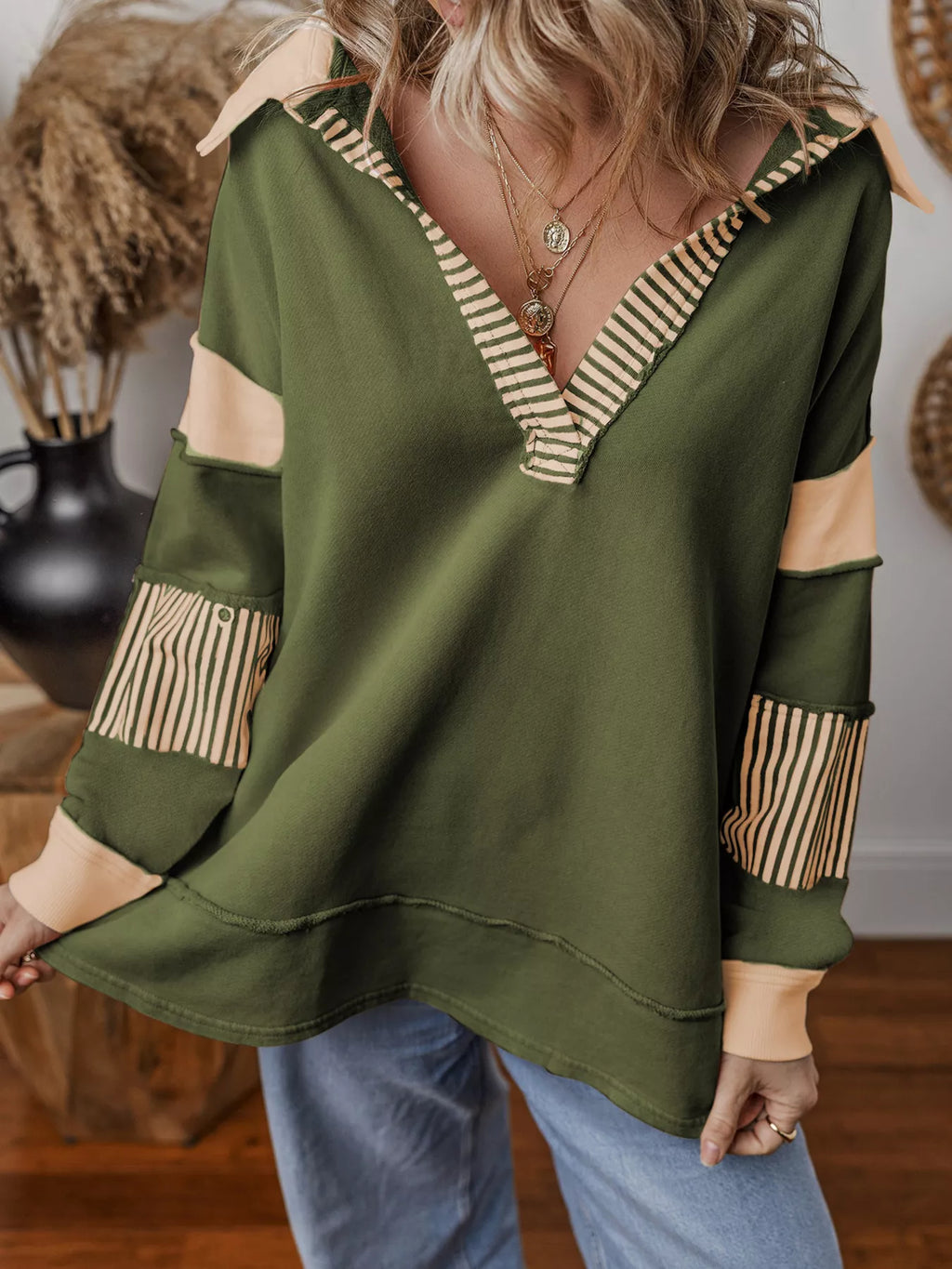 Sarah Express Women's Striped Color Block Long Sleeve Sweatshirt