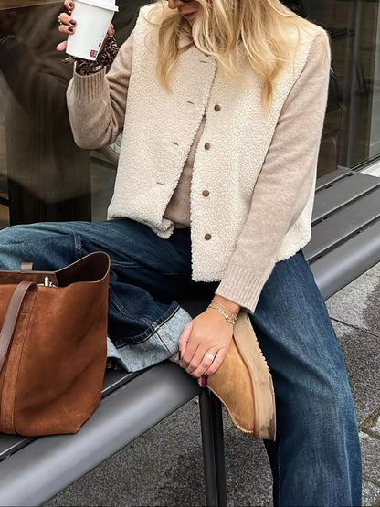 Sarah Express Women's Button-Down Sherpa Vest Coat White