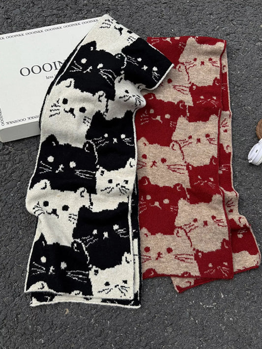 Sarah Express Women's Cute Cat Pattern Knitted Scarf