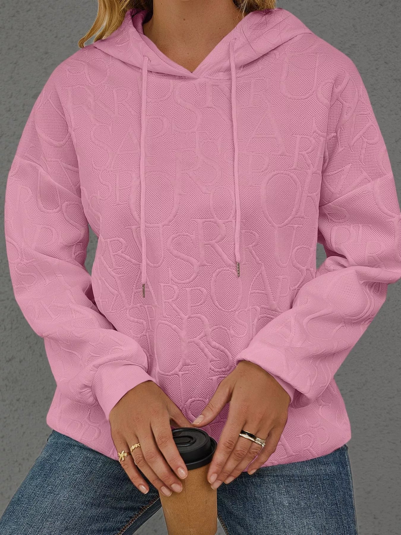 Sarah Express Women's Embossed Lettering Casual Hoodie Plus Size Pink
