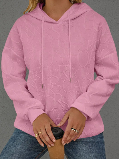 Sarah Express Women's Embossed Lettering Casual Hoodie Plus Size Pink