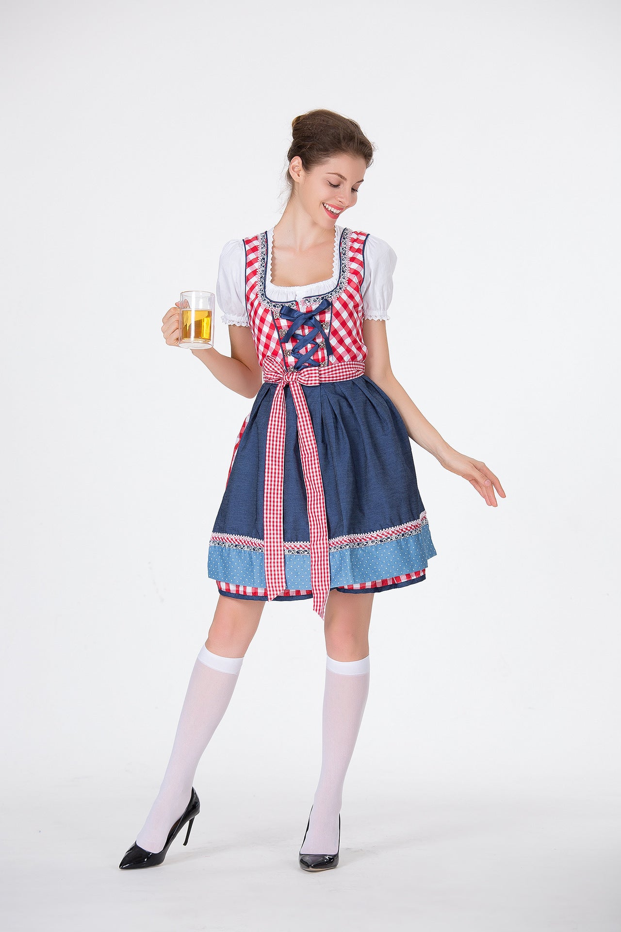 Sarah Express Women's Bavarian Dirndl Beer Dress 3-Piece Oktoberfest Costume with Top Skirt Apron