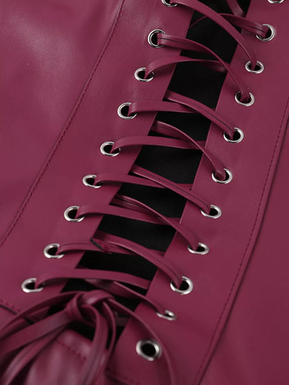 Sarah Express Women's Sleeveless Faux Leather Bodycon Maxi Dress with Back Lace Up