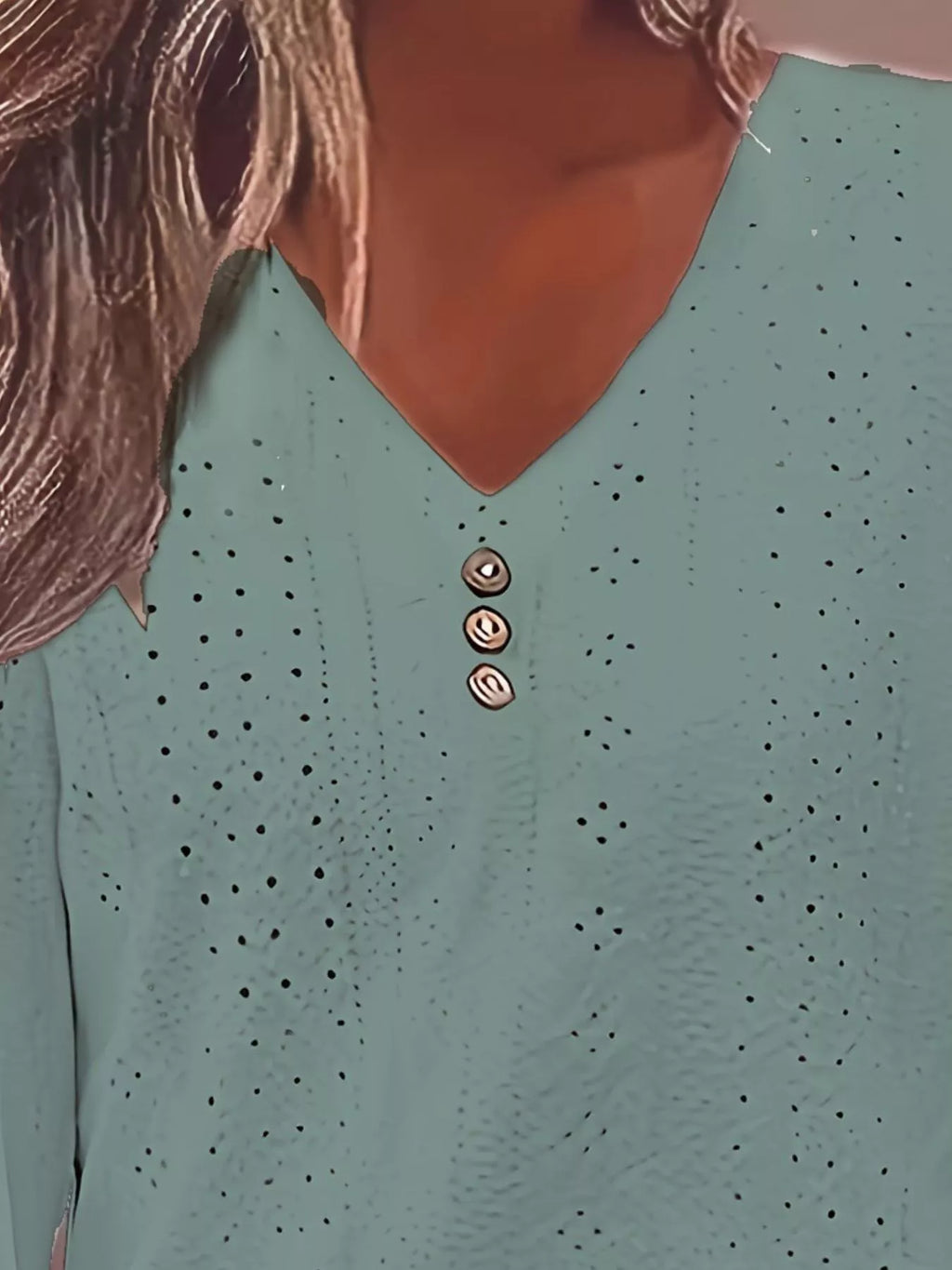 Sarah Express Women's Plus Size Eyelet V-Neck Flounce Sleeve Blouse