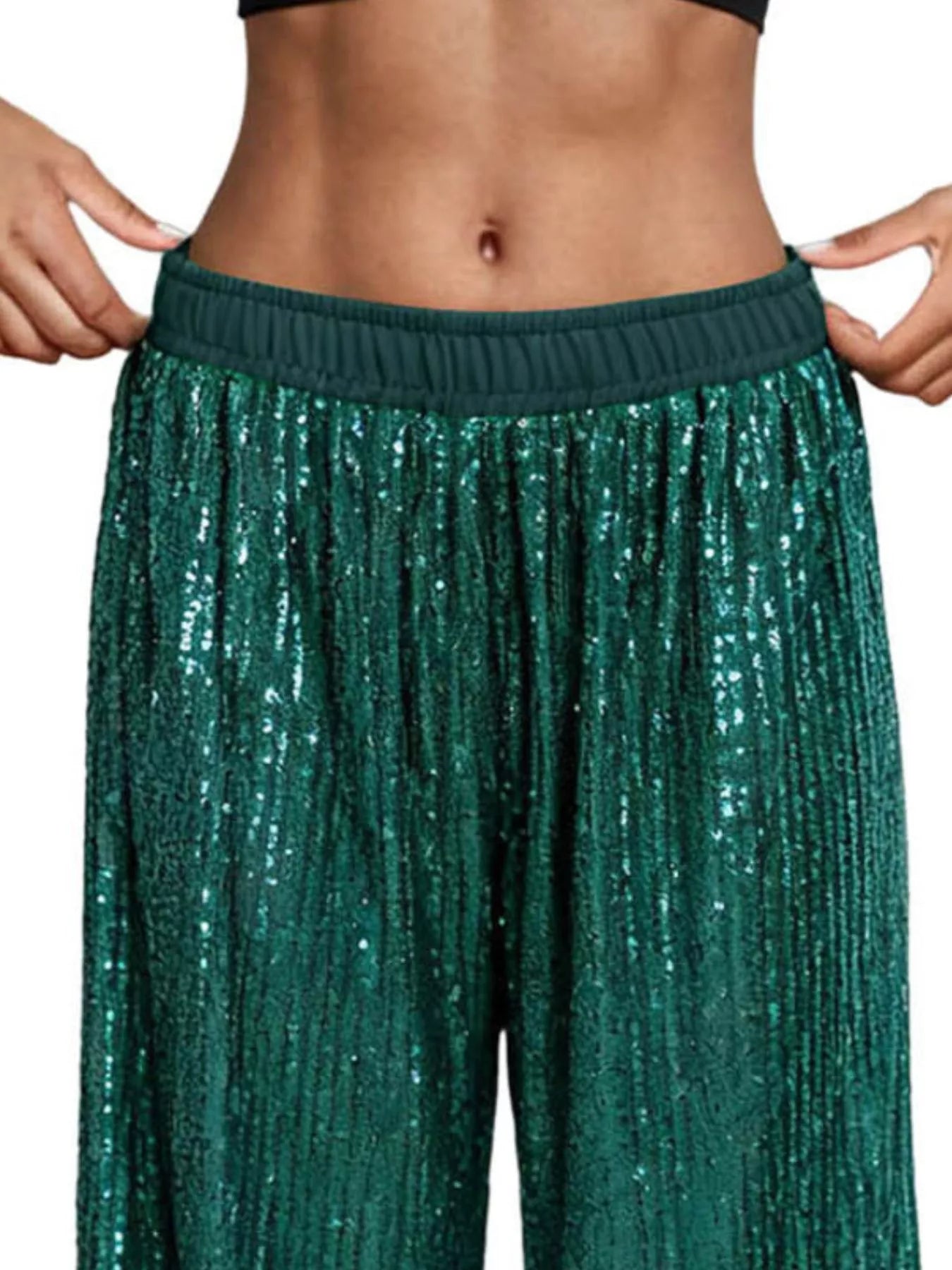 Sarah Express Women's Sequin Wide Leg Pants - High Waist Sparkle Palazzo Trousers