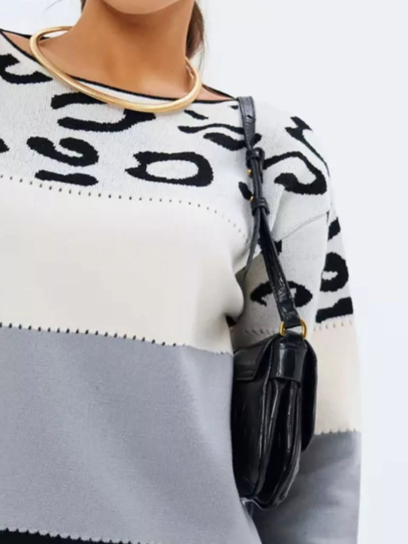 Sarah Express Women's Leopard Color Block Long Sleeve Sweater Plus Size