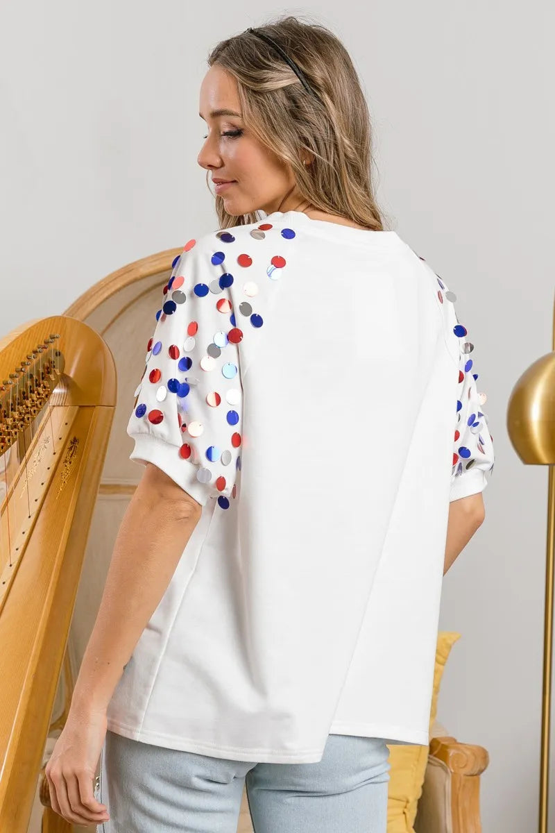 Sarah Express Women’s "Party In The USA" Spangle Puff Sleeve Top