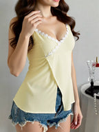 Sarah Express Women's Flower Trim Slit Cami