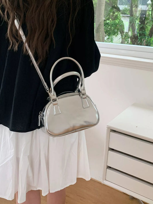 Sarah Express Women's Mini Top Handle Crossbody Bag - PU Leather Silver ONESIZE