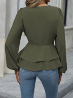 Sarah Express Women's Surplice Balloon Sleeve Blouse