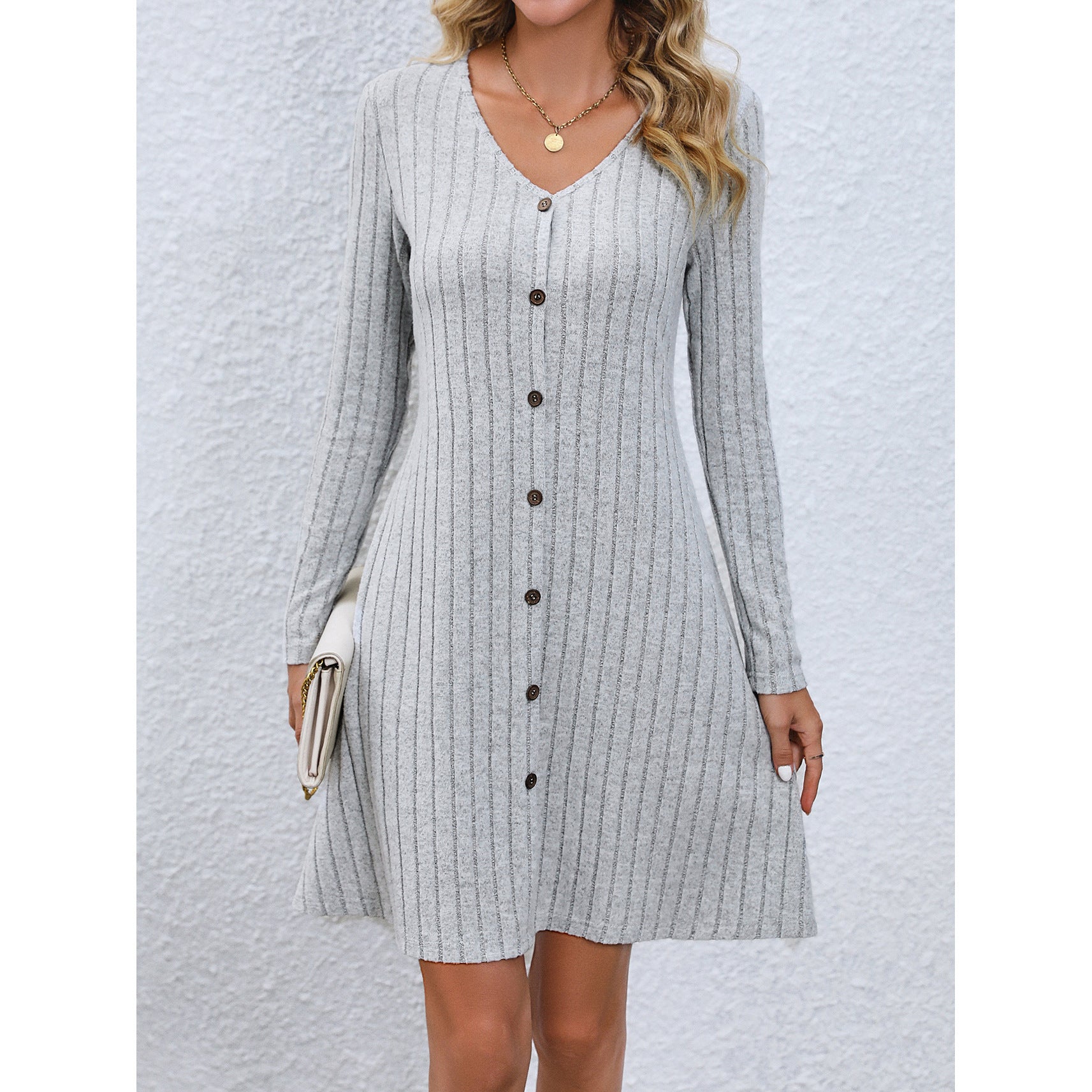 Sarah Express Button Waist Long Sleeve Dress Midi Length