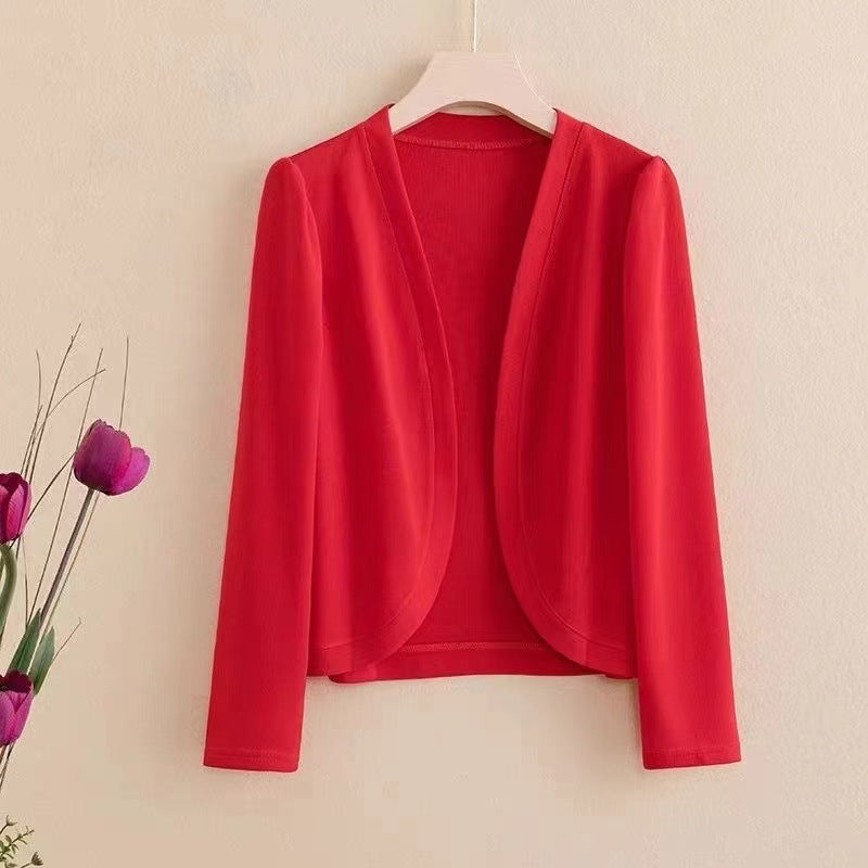 Sarah Express Shawl Collar Short Cardigan Lightweight Slim Fit Solid Color