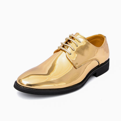 Sarah Express Mens Casual Pointed-toe Glossy Leather Shoes In British Style Gold