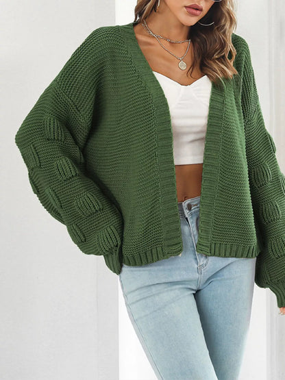 Sarah Express Women's Chunky Knit Open Front Cardigan Green