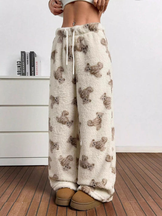 Sarah Express Women's Teddy Bear Print Fluffy Pants Apricot