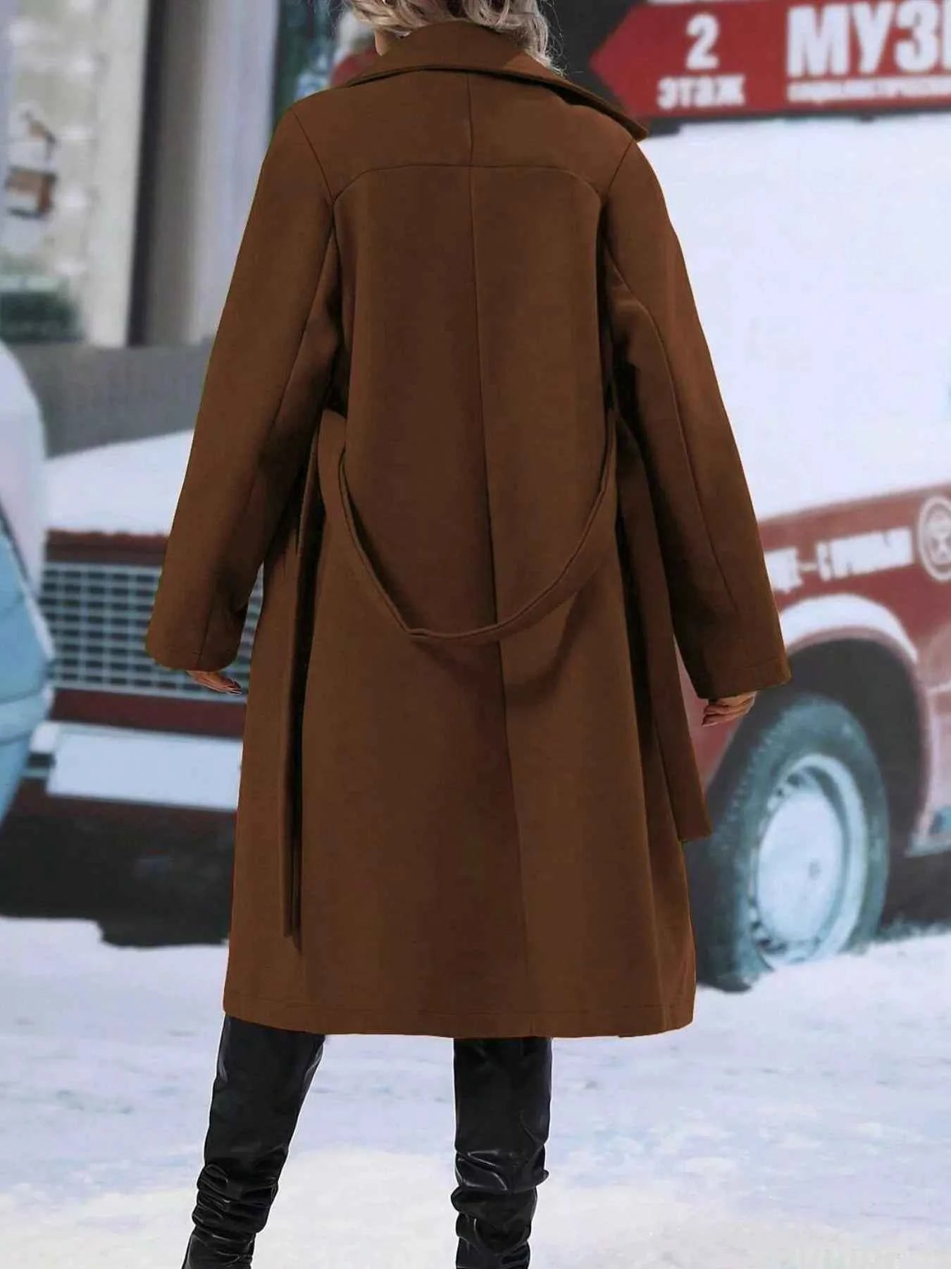 Sarah Express Women's Double-Breasted Tie Waist Coat - Belted Blazer Jacket