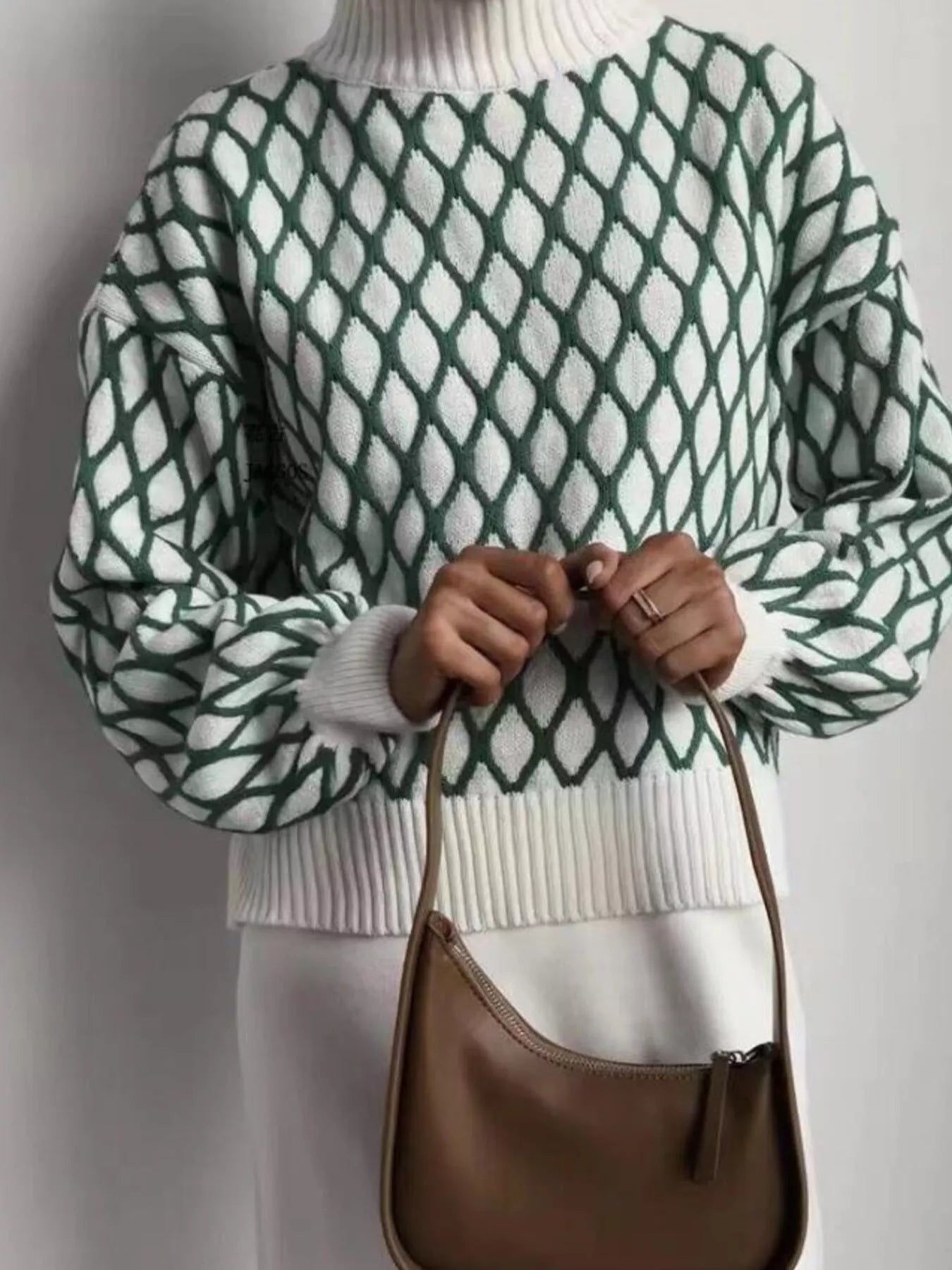 Sarah Express Women's Geometric Pattern Turtleneck Sweater Green