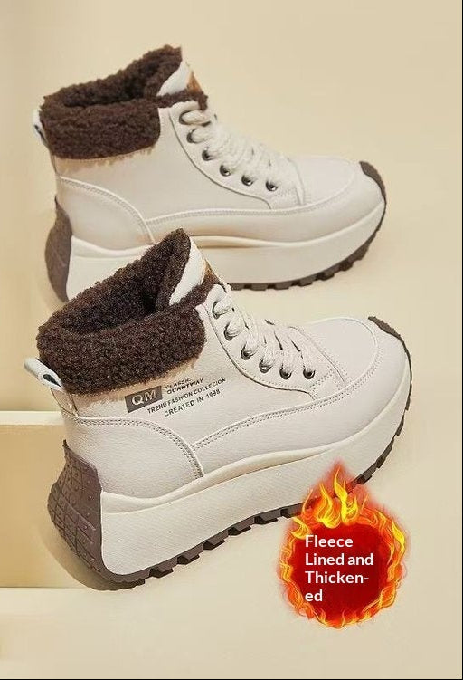 Sarah Express Women's Fleece-Lined High-Top Winter Sneakers | PU Leather Dad Shoes – Sarah Express