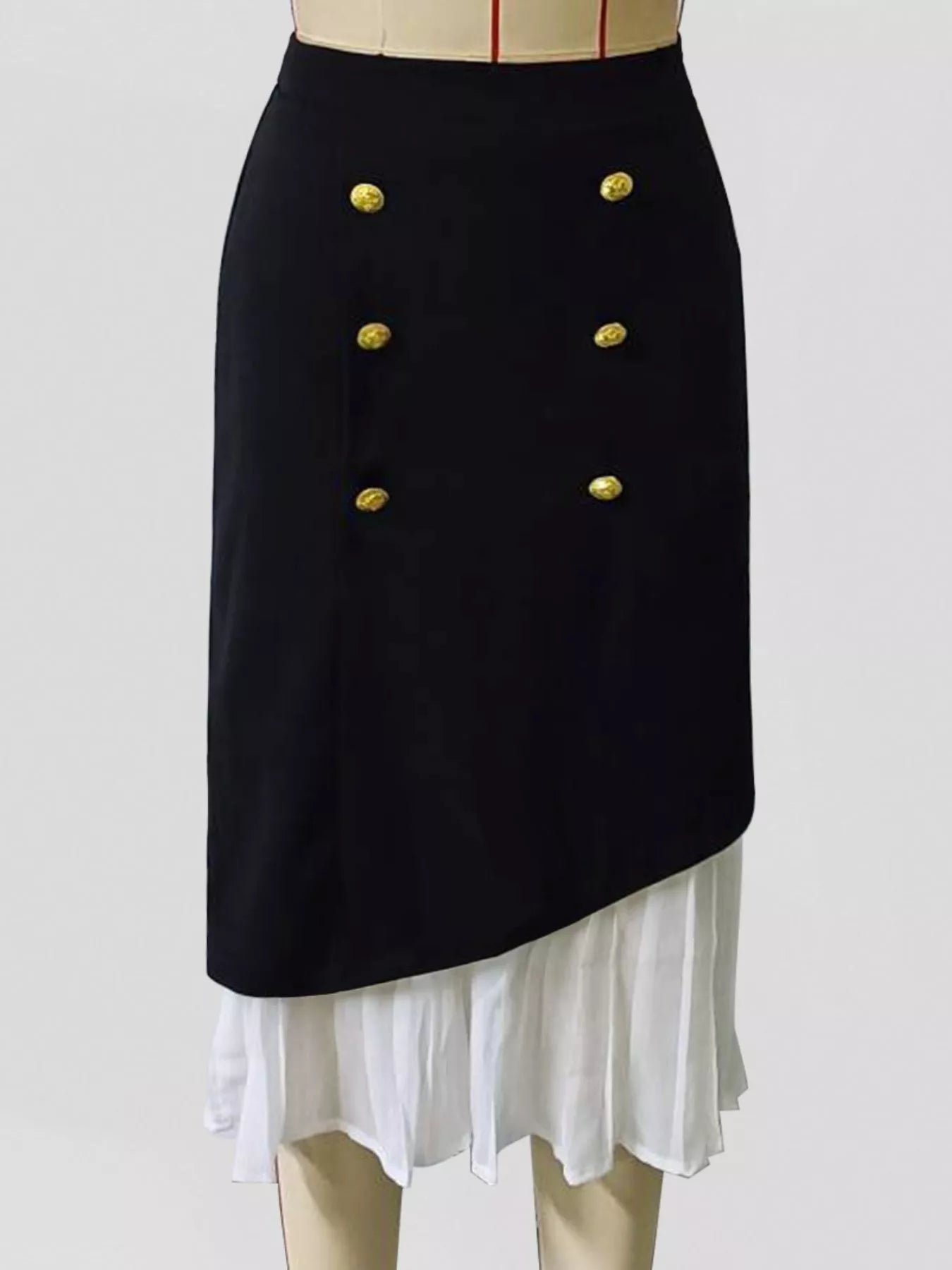 Sarah Express Women's High-Waisted Button Decor Pleated Hem Skirt