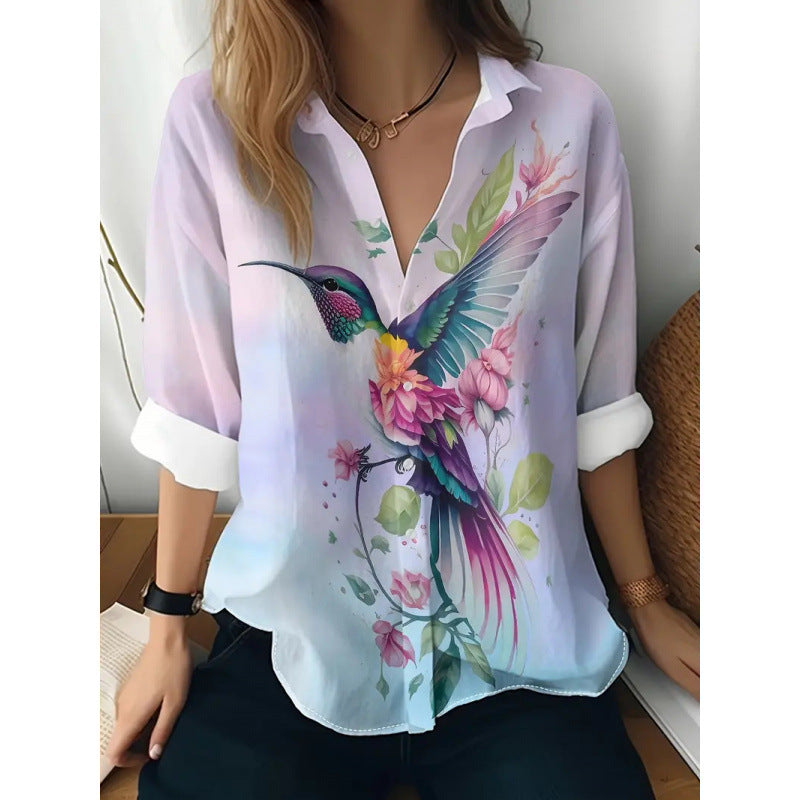 Sarah Express Women's Floral Print Long Sleeve Button-Up Shirt Casual Spring Summer Fall Top