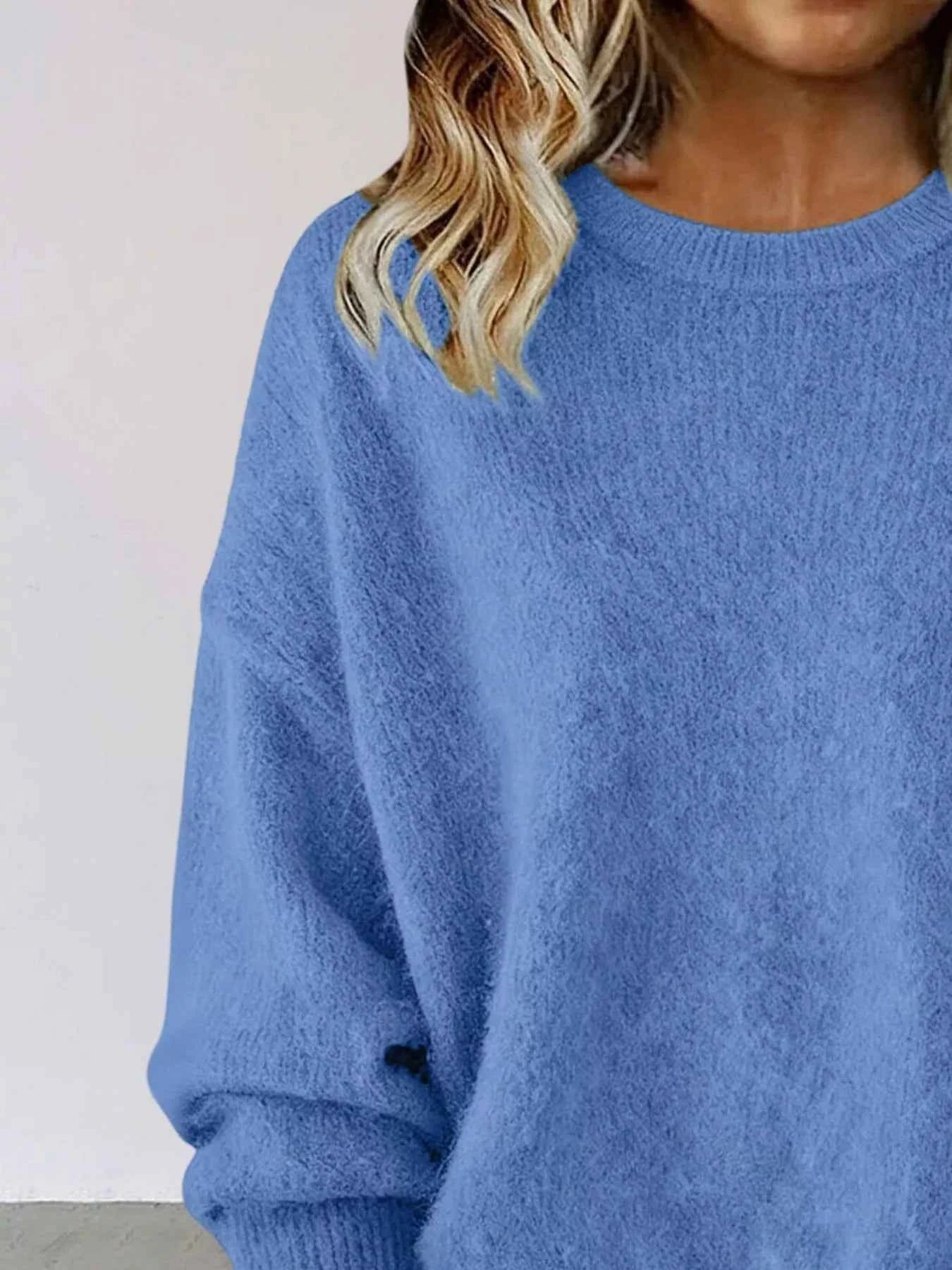 Sarah Express Women's Round Neck Dropped Shoulder Sweater - Plus Size