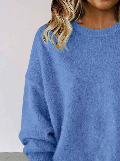 Sarah Express Women's Round Neck Dropped Shoulder Sweater - Plus Size