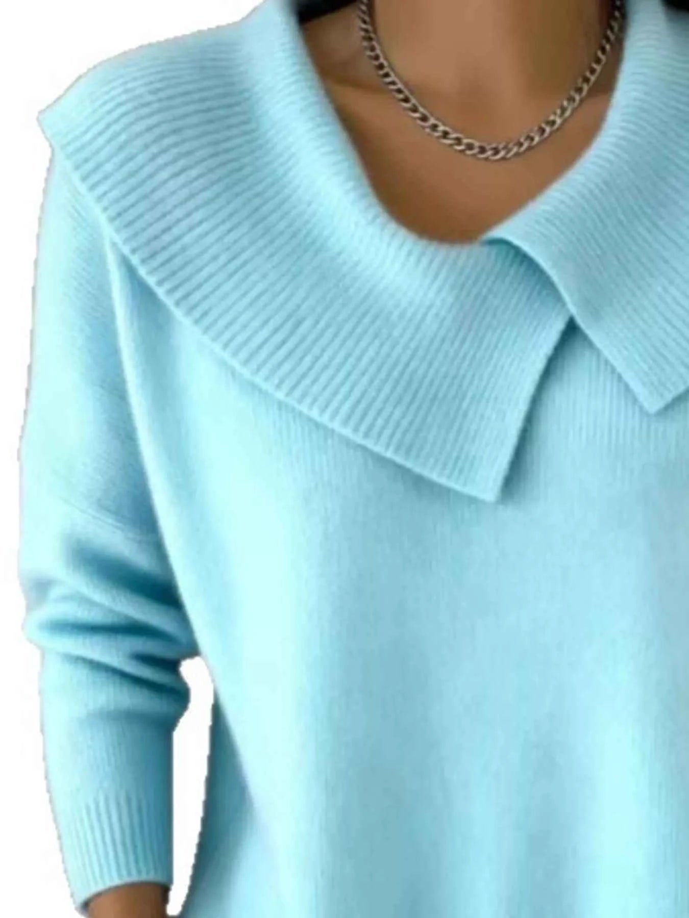 Sarah Express Women's Plus Size Solid Color Ribbed Hem Sweater - Casual Knitwear Top