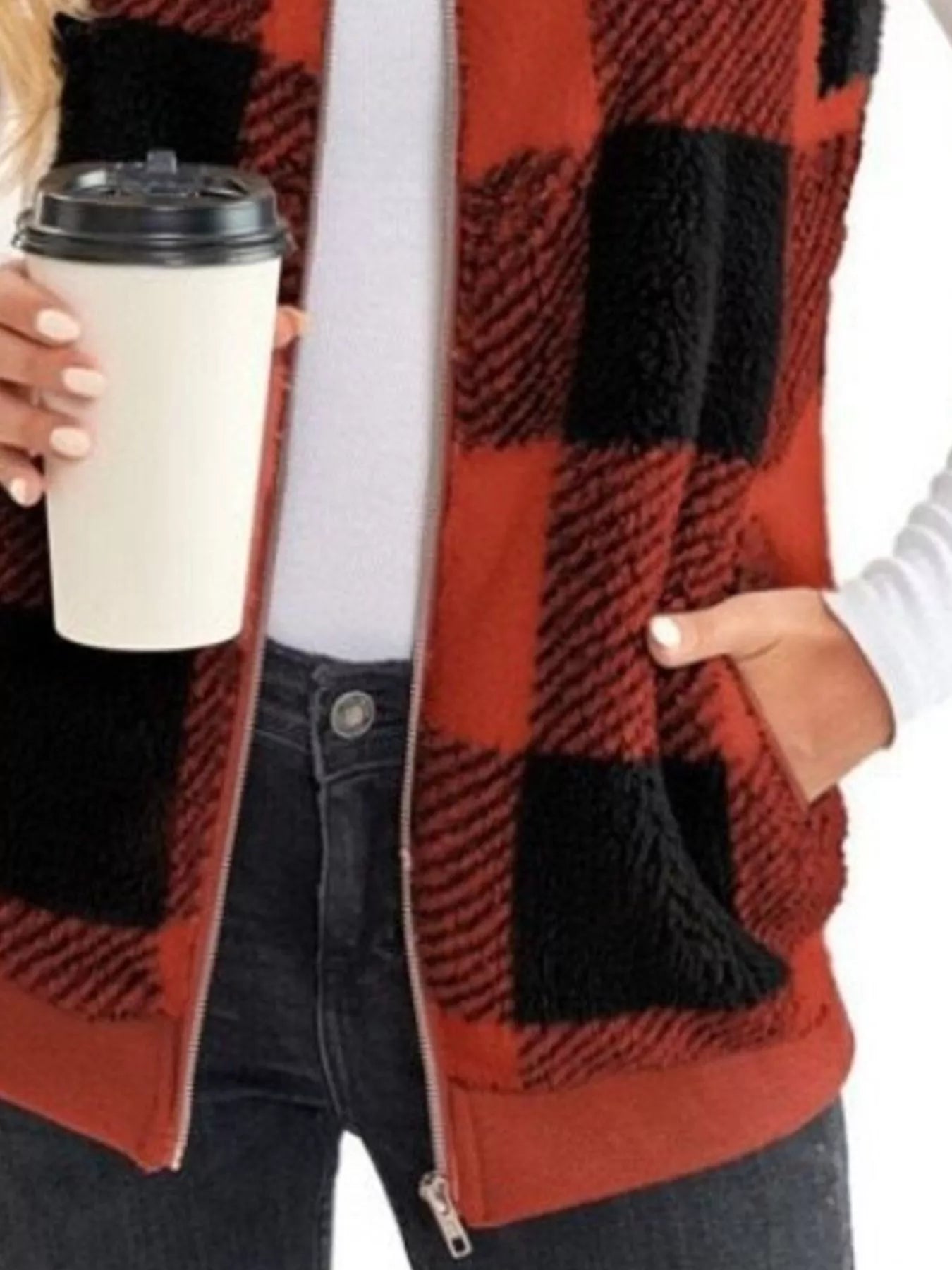 Sarah Express Women's Color Block Zip Up Vest Coat Plus Size