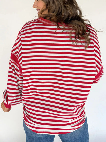 Sarah Express Women's Striped V-Neck Long Sleeve Sweatshirt