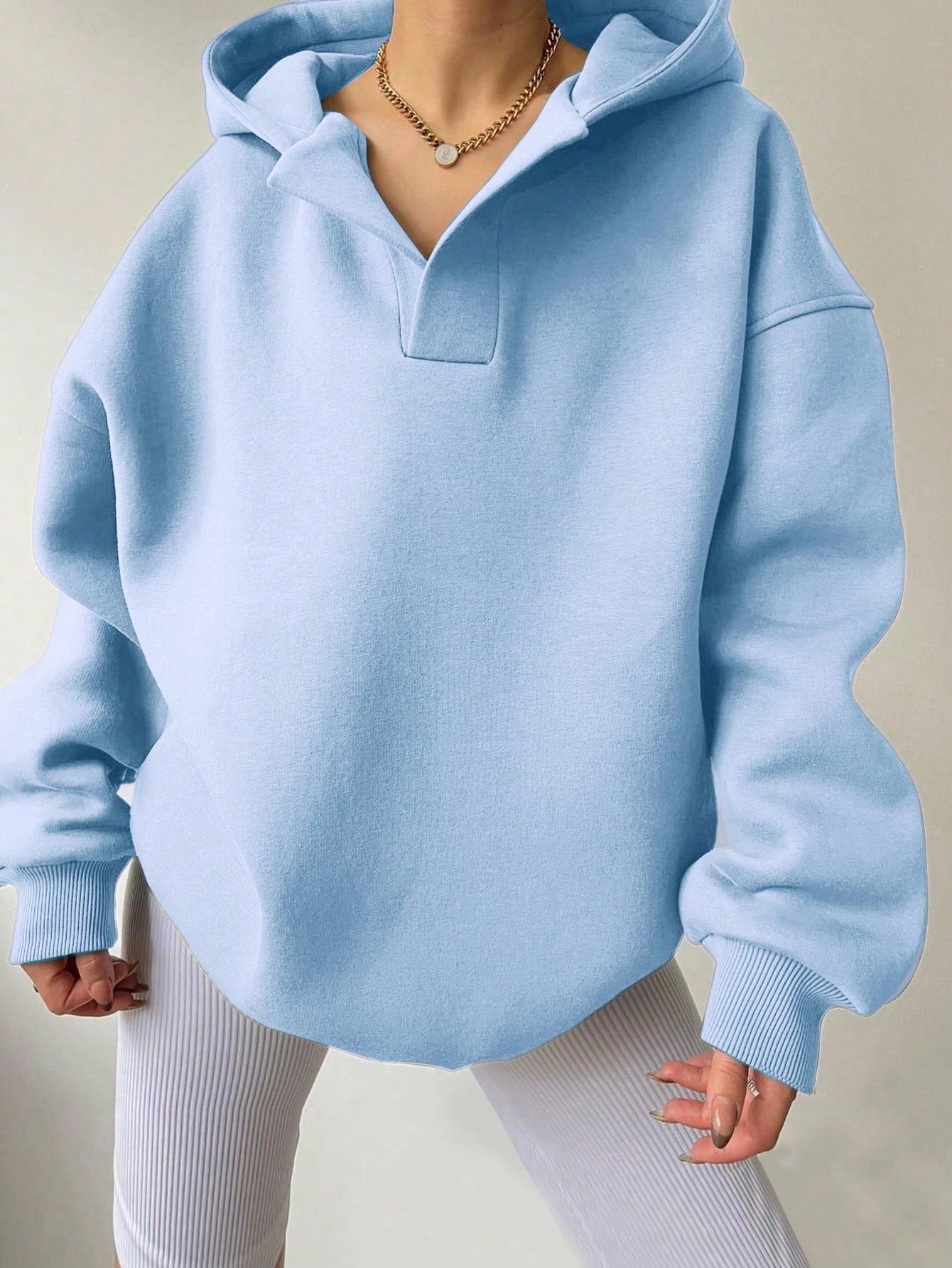 Sarah Express Women's Loose Fit Hoodie Sweatshirt - Solid Color Long Sleeve Pullover Top