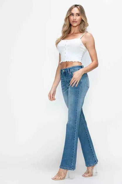 Sarah Express Women's Cat's Whiskers Mid Rise Bootcut Jeans - Stretch Denim