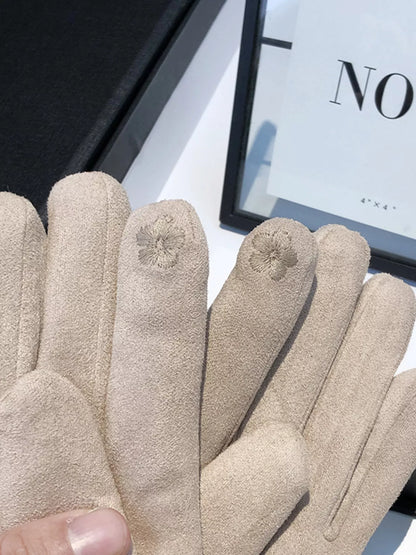 Sarah Express Women's Suede Gloves with Faux Fur Cuff - Winter Warm Touchscreen Compatible