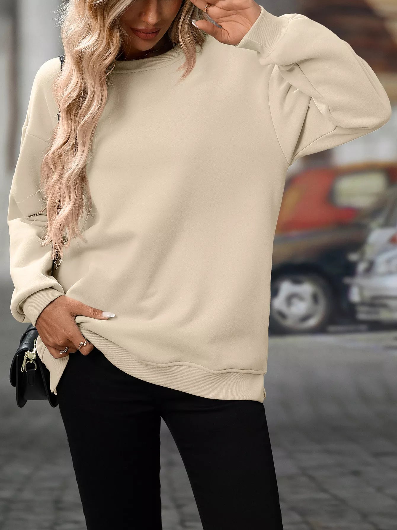 Sarah Express Women's Casual Solid Color Long Sleeve Sweatshirt