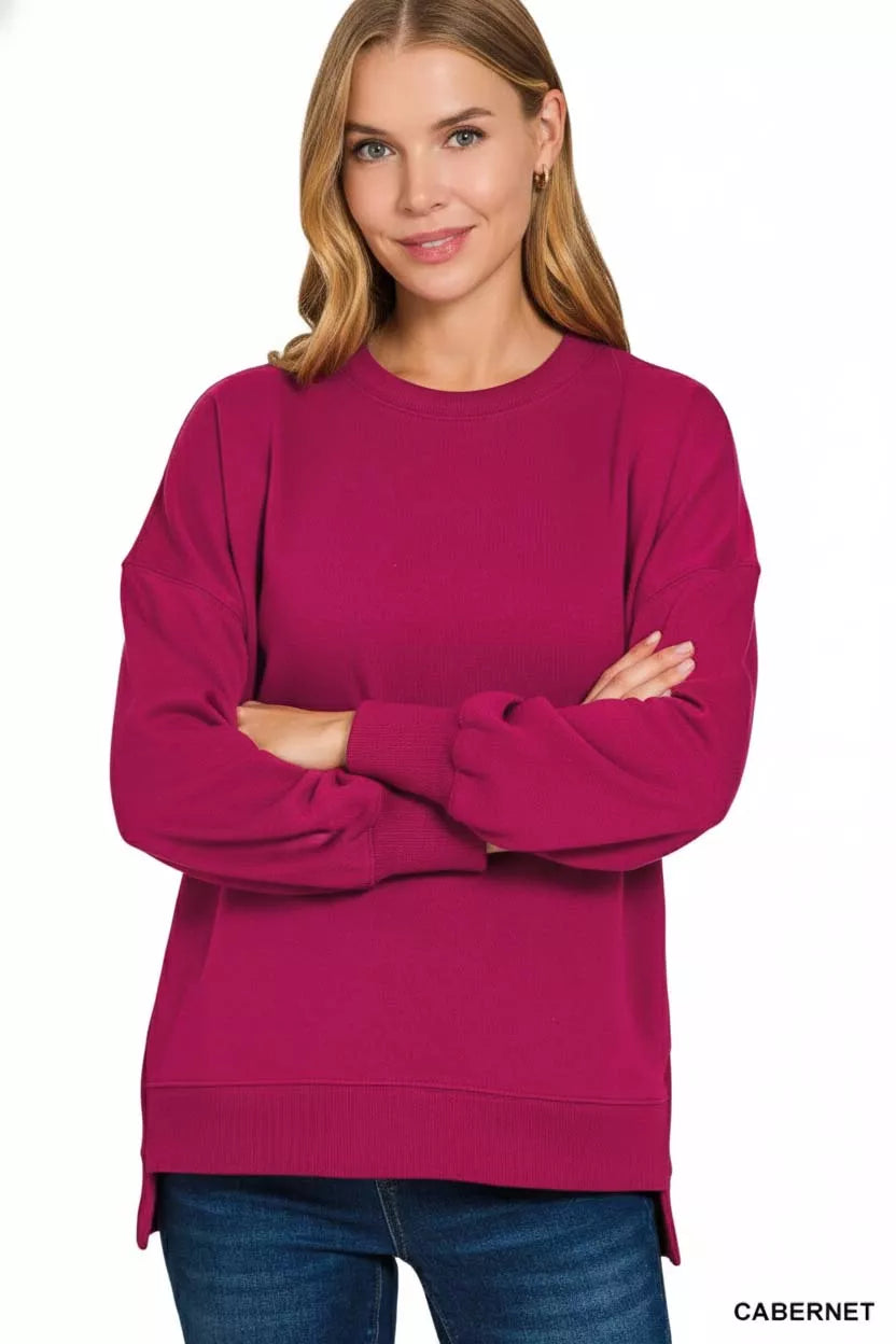 Sarah Express Women's Fleece Hi-Low Boyfriend Sweatshirt with Pockets CABERNET