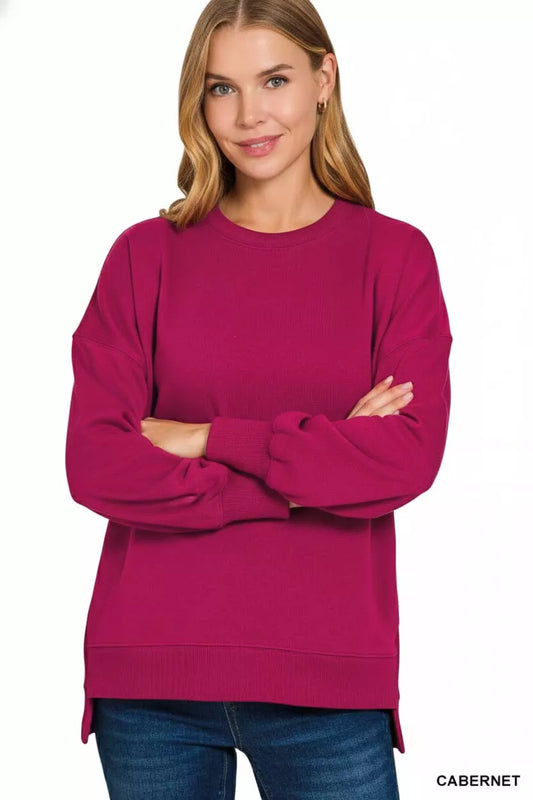 Sarah Express Women's Fleece Hi-Low Boyfriend Sweatshirt with Pockets CABERNET