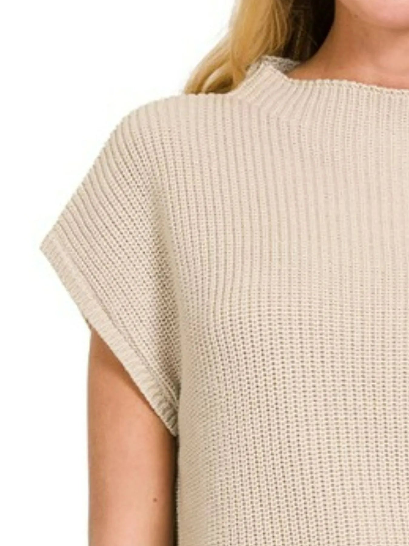 Sarah Express Women’s Short Sleeve Mock Neck Cotton Sweater
