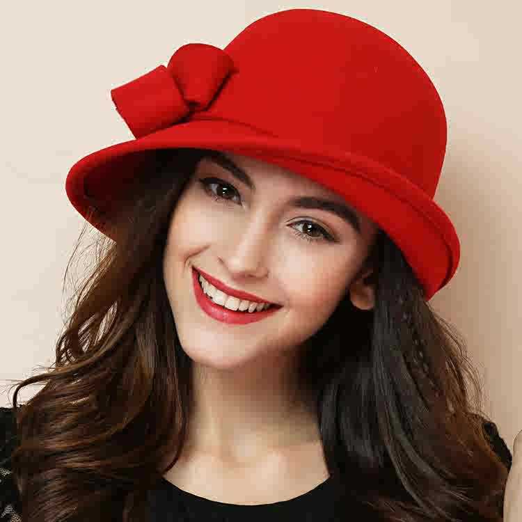 Sarah Express Women's French Style Retro Bowler Hat Dome Crown with Bow Accent Polyester