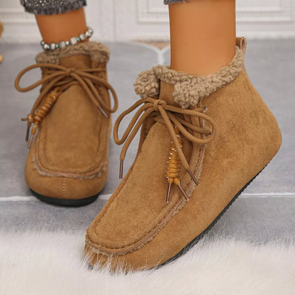 Sarah Express Women's Lace-Up Flat Ankle Boots Brown