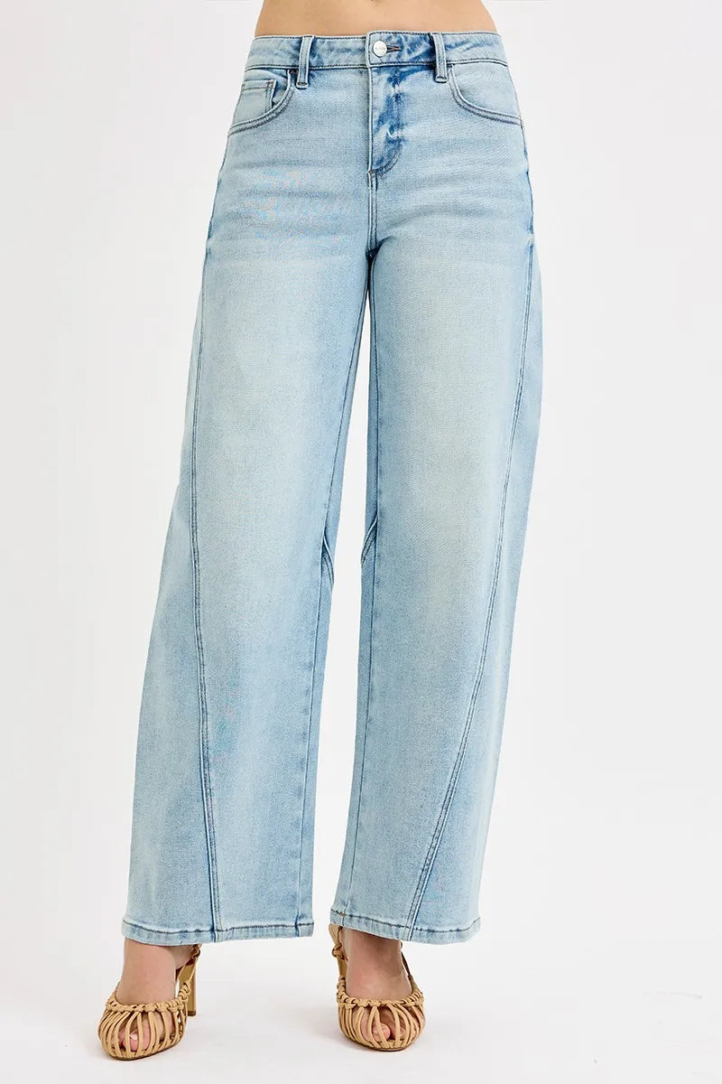 Sarah Express Women’s Plus Size Mid Rise Barrel Jeans Casual