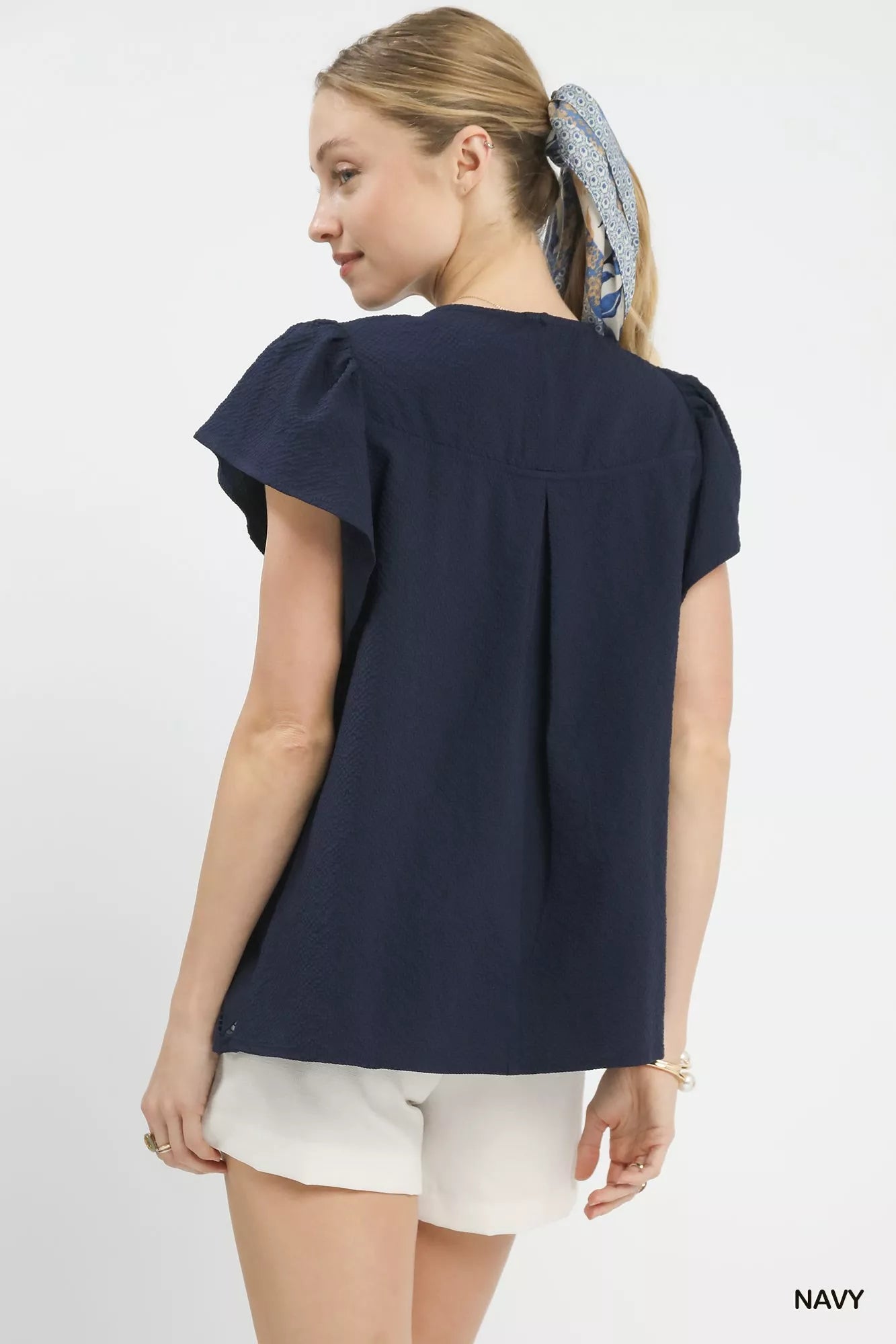 Sarah Express Women's Floral Lace Overlay Flutter Sleeve Top - Romantic Feminine Blouse