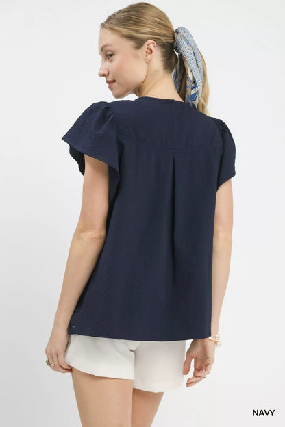 Sarah Express Women's Floral Lace Overlay Flutter Sleeve Top - Romantic Feminine Blouse