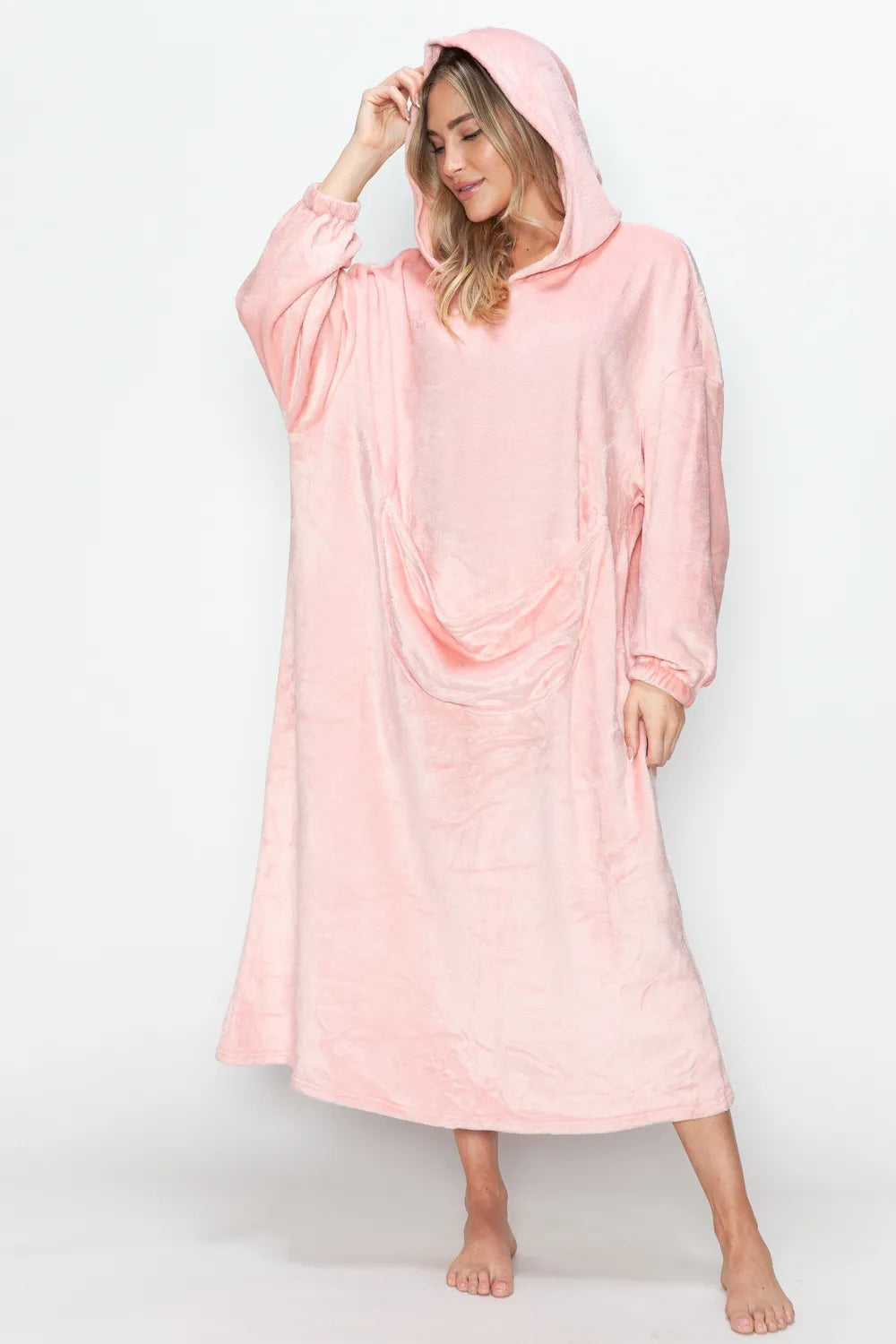 Sarah Express Women’s Plus Size Hooded Midi Lounge Dress with Pockets